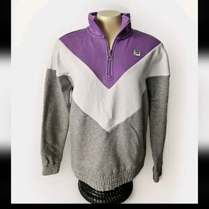 Fila Womens 3/4 Zip Purple White Gray Pullover Size Small Long Sleeve